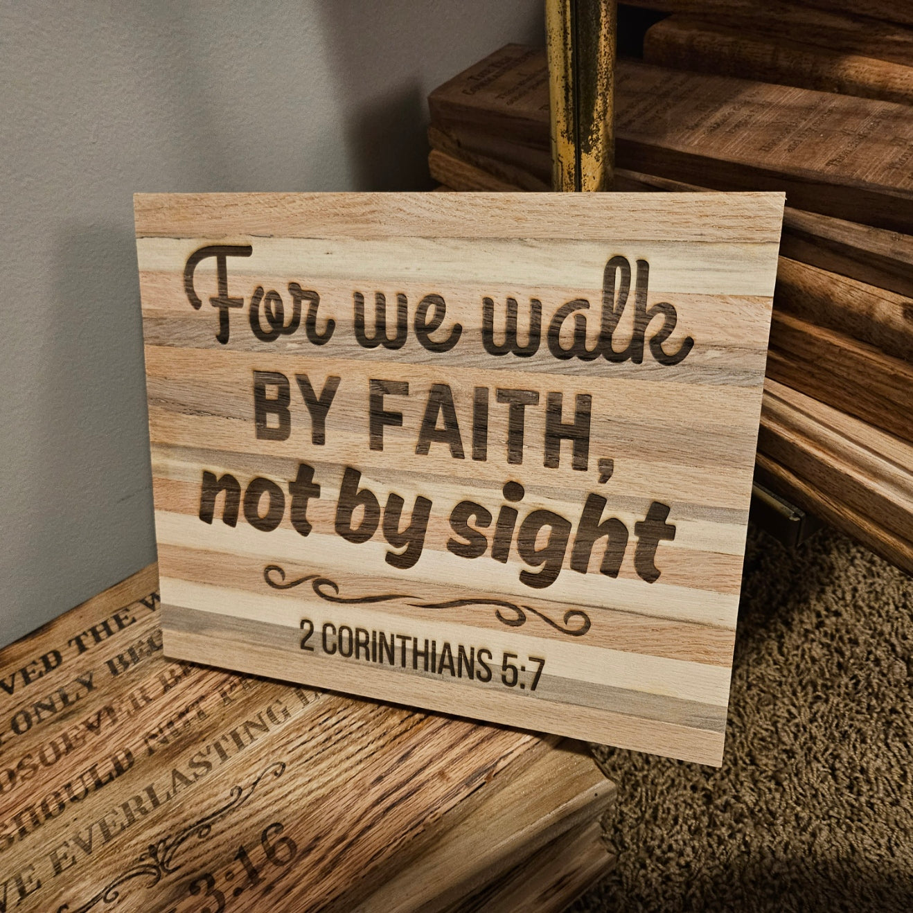 "We Walk By Faith" Rustic Wooden Sign