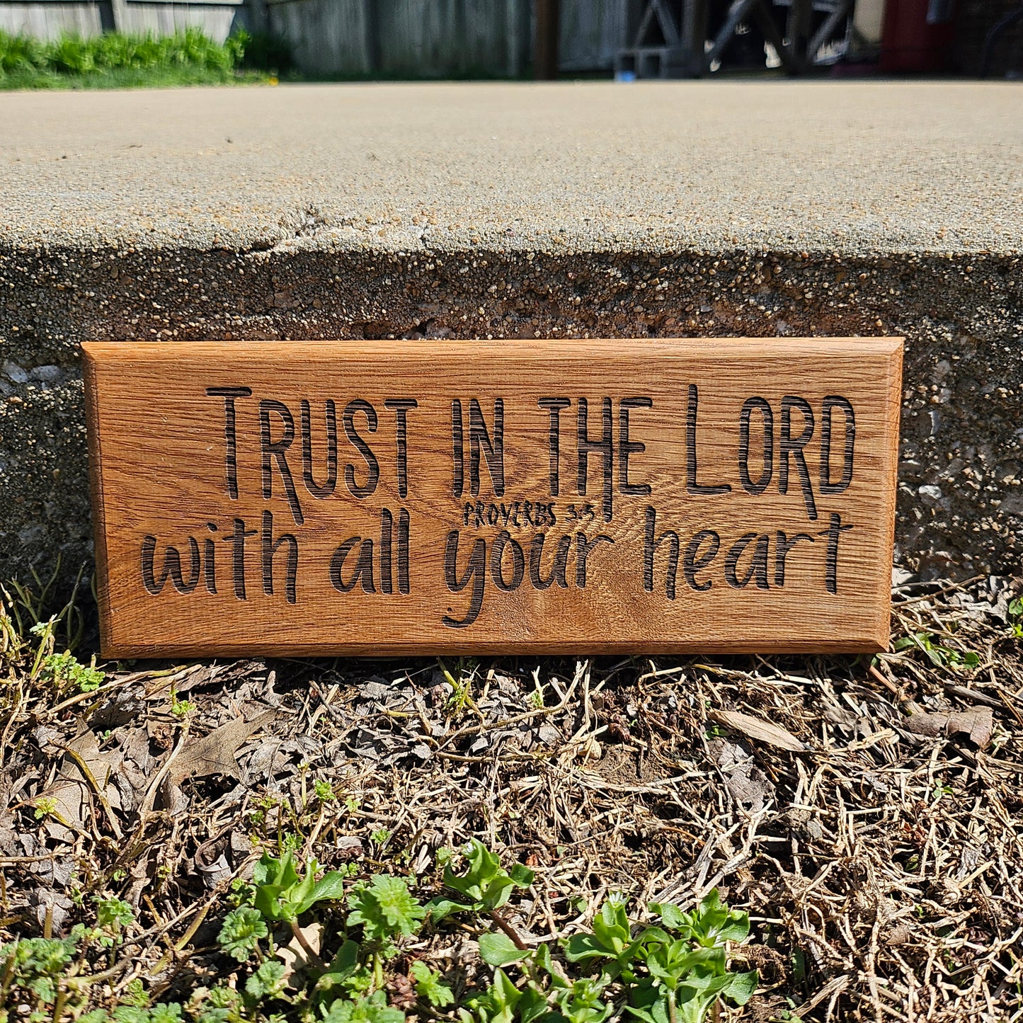 Wood Slice of Scripture reclaimed pallet wood Bible verse wall art displaying Proverbs 3:5 - Christian decorative art home decor