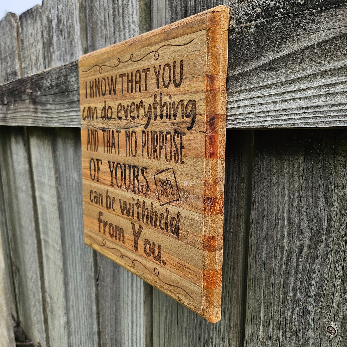 10 inch wood Slice of Scripture reclaimed pallet wood Bible verse wall art displaying Job 42:2 - Christian decorative art home decor