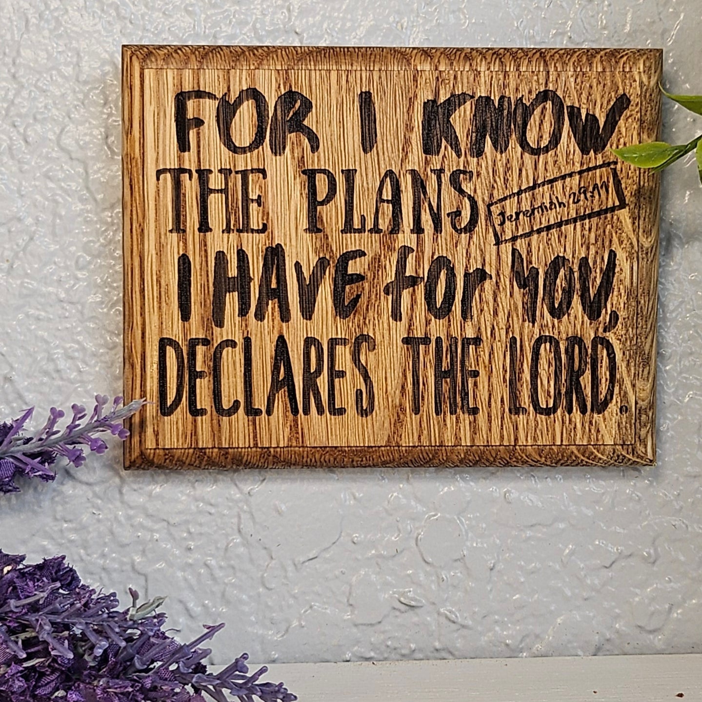 Mini oak plaque from reclaimed pallet hardwood displaying Bible verse Jeremiah 29:11 - Christian gift ideas, scripture wall art