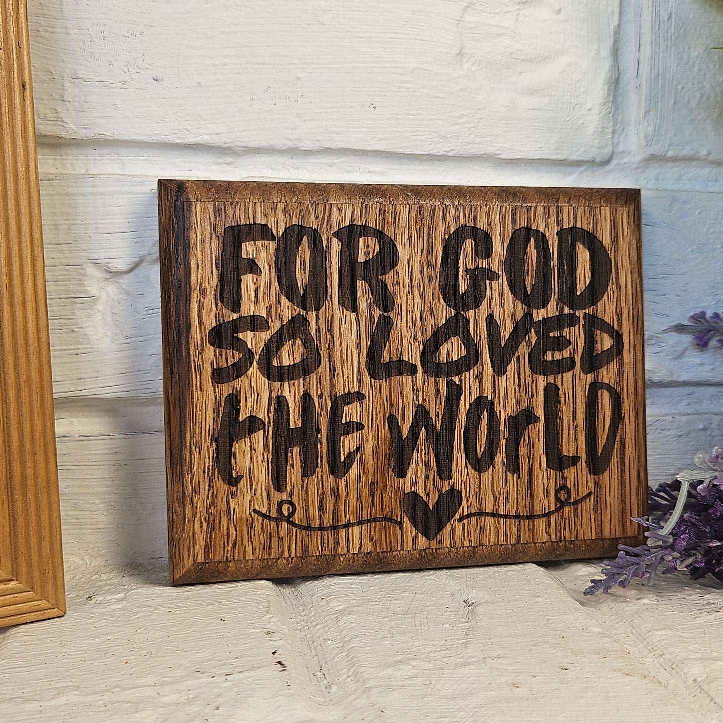 Mini oak plaque from reclaimed pallet John 3:16 - Christian gift ideas, scripture wall art
