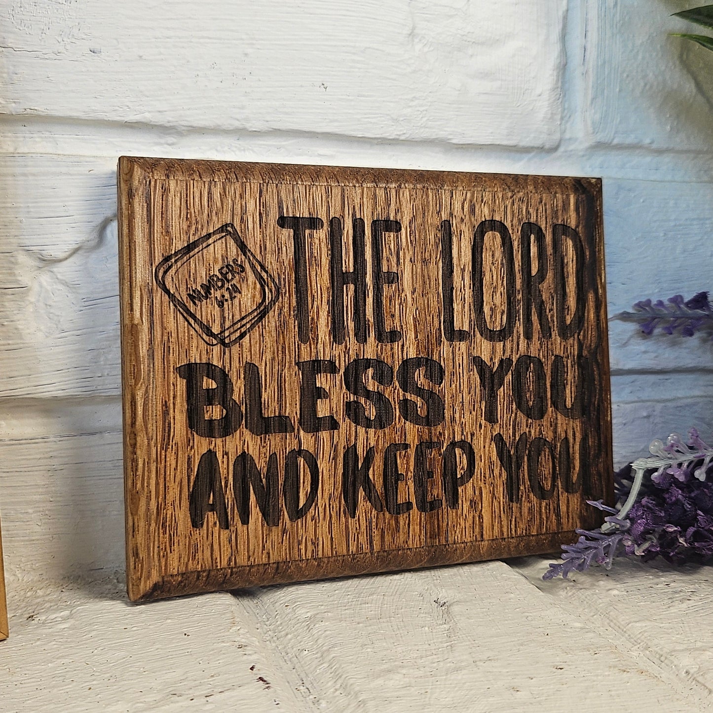 Mini oak plaque from reclaimed pallet hardwood displaying Bible verse Numbers 6:24 - Christian gift ideas, scripture wall art