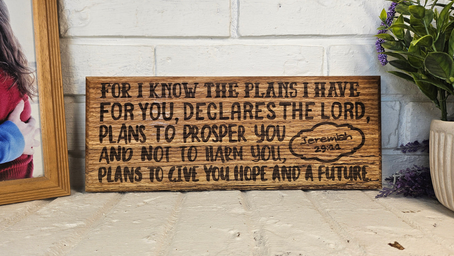 14 inch wood Slice of Scripture reclaimed pallet wood Bible verse wall art displaying Jeremiah 29:11 - Christian decorative art home decor