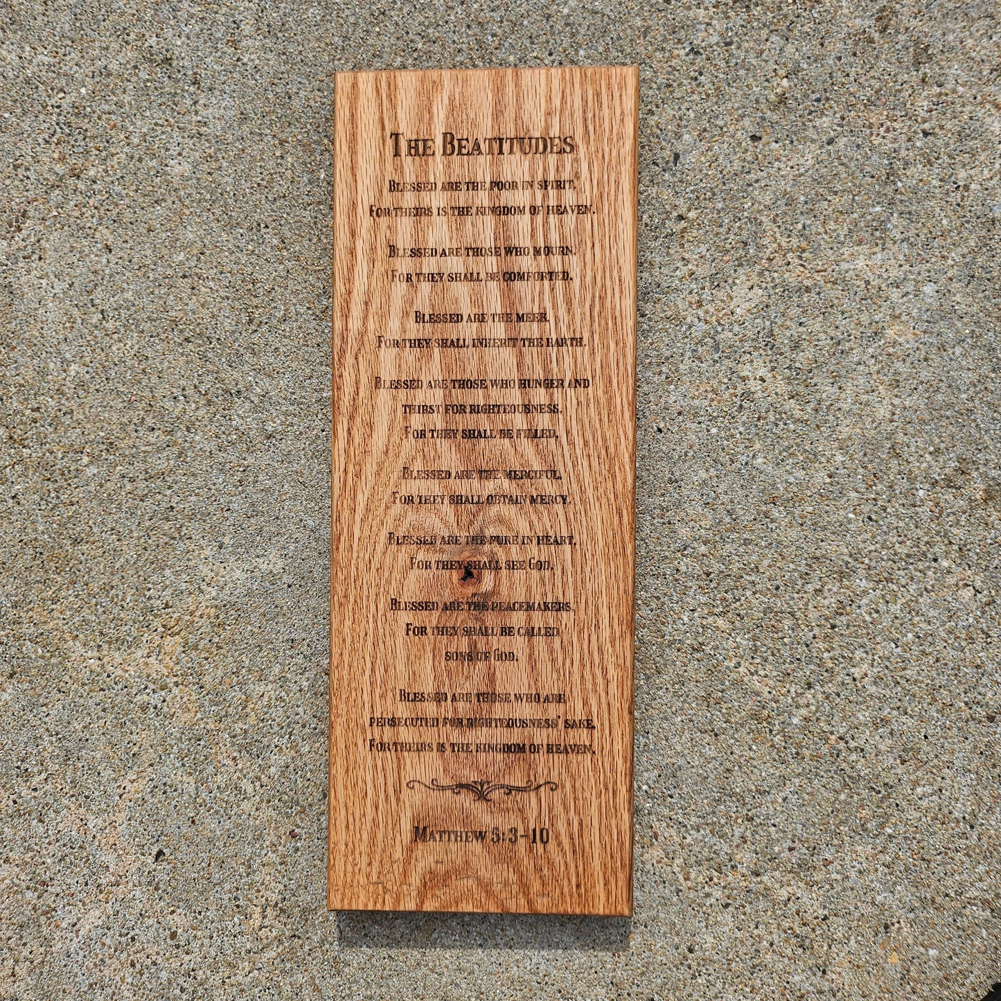 14 inch wood Slice of Scripture reclaimed pallet wood Bible verse wall art displaying the Beatitudes - Christian decorative art home decor