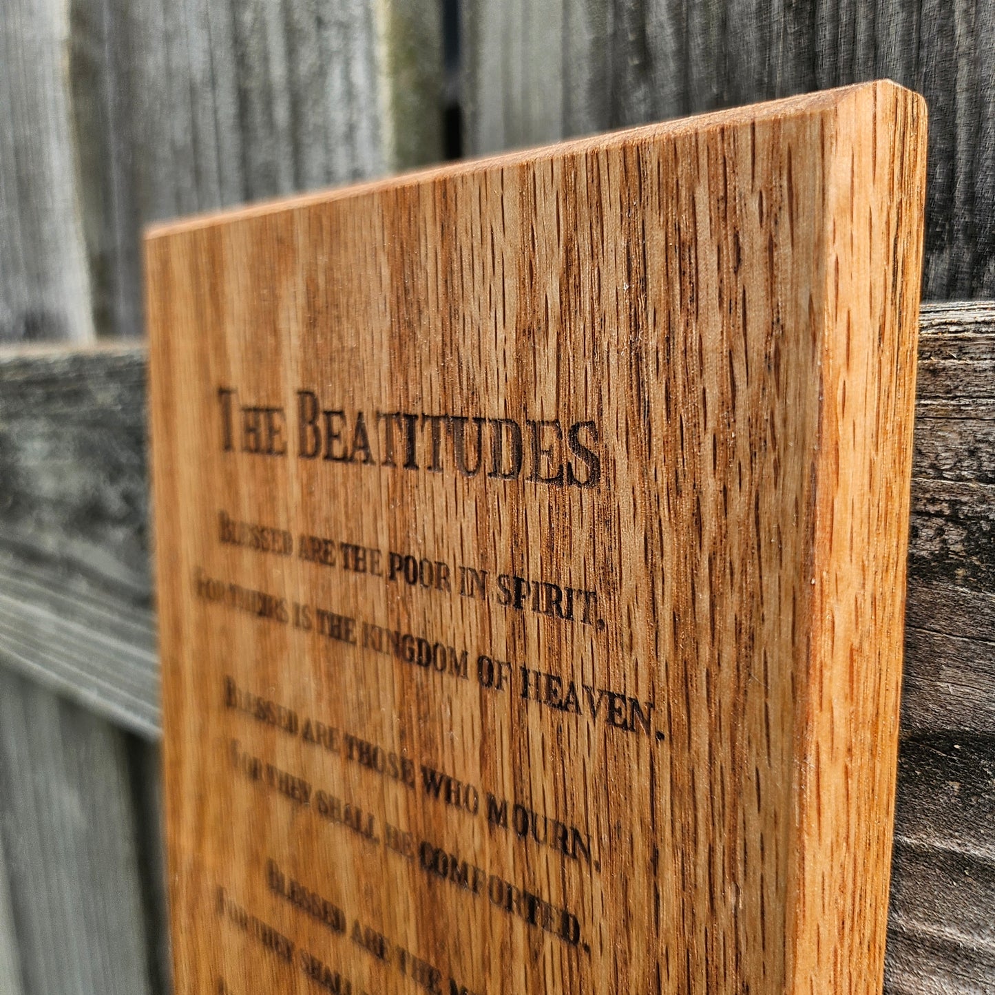 14 inch wood Slice of Scripture reclaimed pallet wood Bible verse wall art displaying the Beatitudes - Christian decorative art home decor