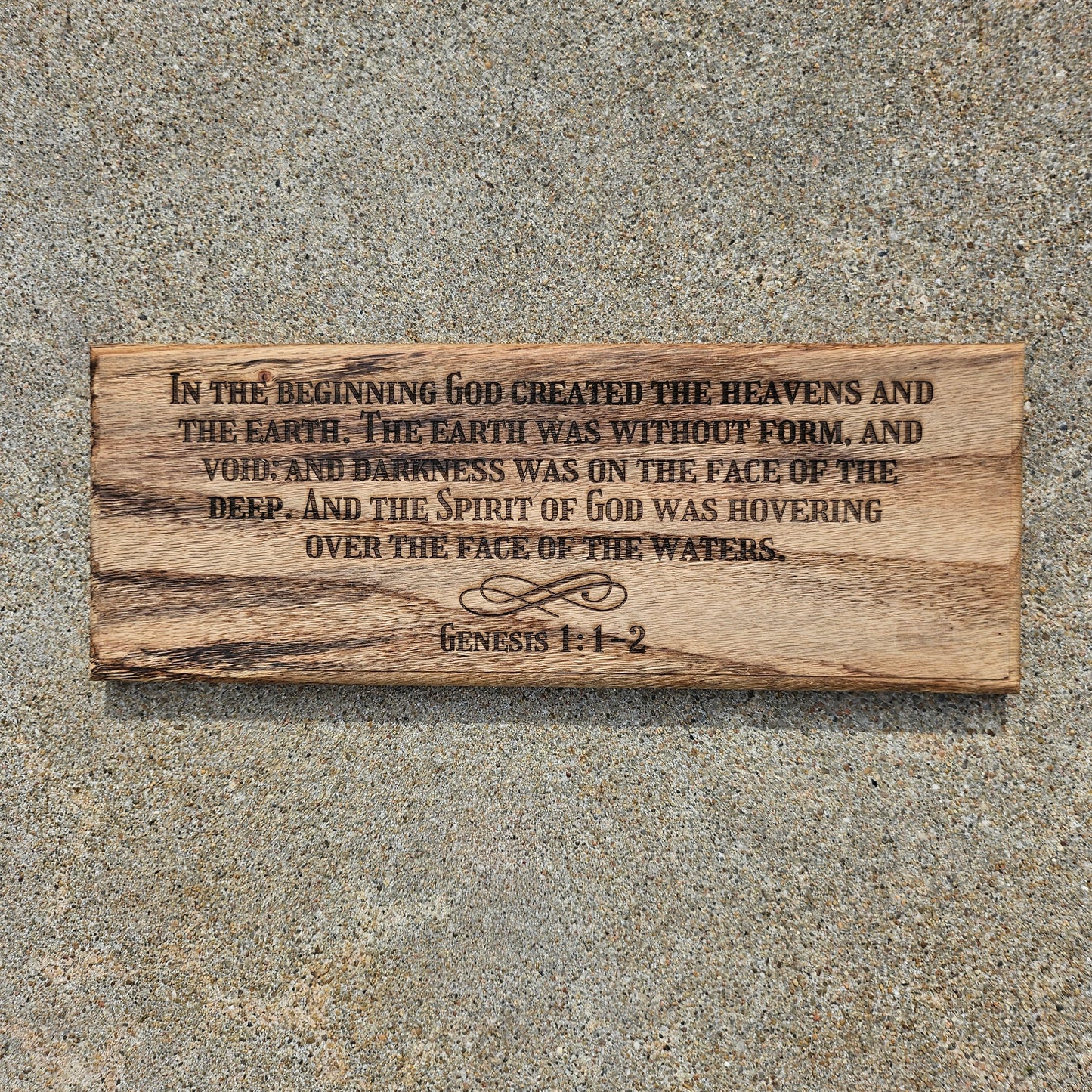 14 inch wood Slice of Scripture reclaimed pallet wood Bible verse wall art displaying Genesis 1:1-2- Christian decorative art home decor
