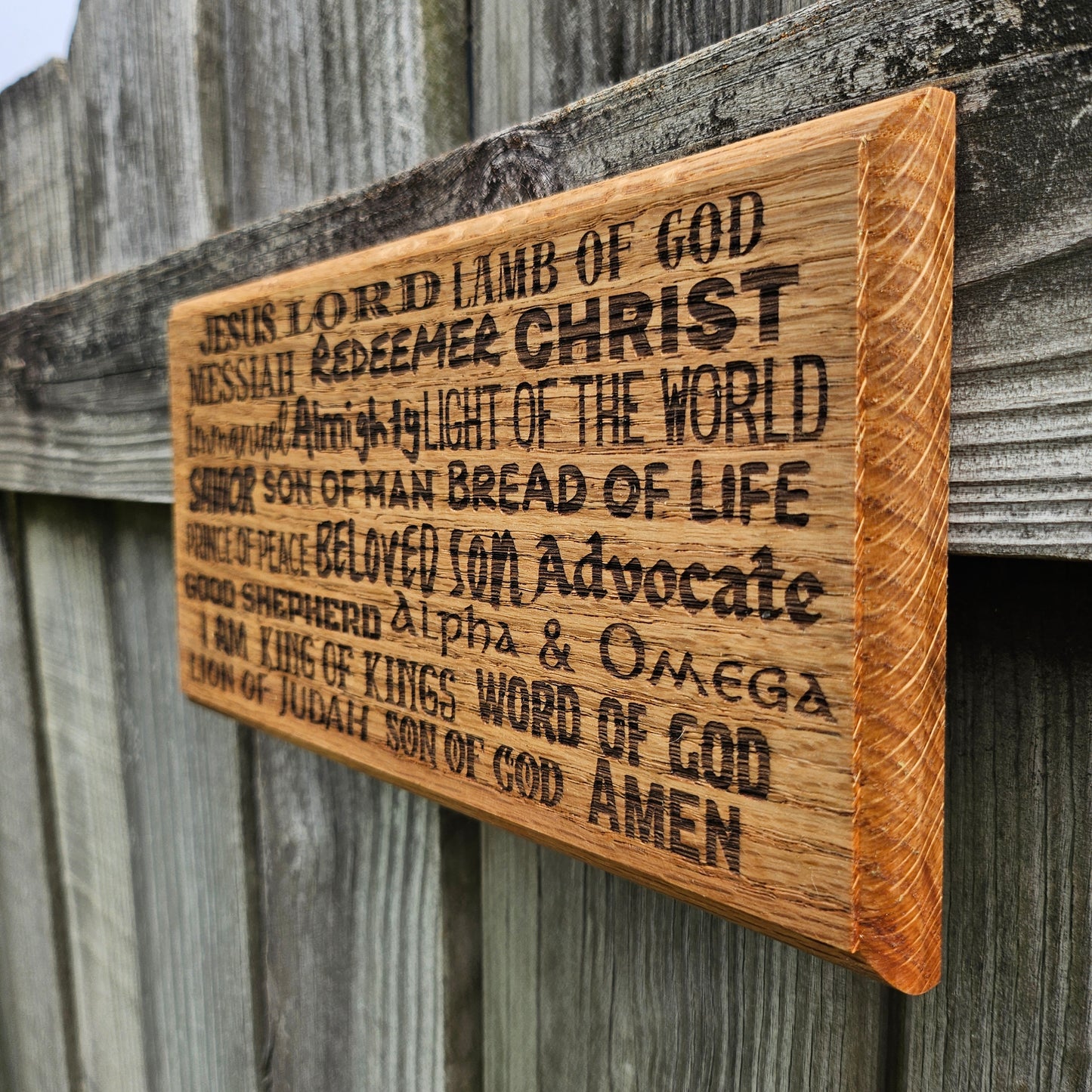 12 inch wood Slice of Scripture reclaimed pallet wood Bible verse wall art displaying the many names of the Lord - Christian decorative art home decor