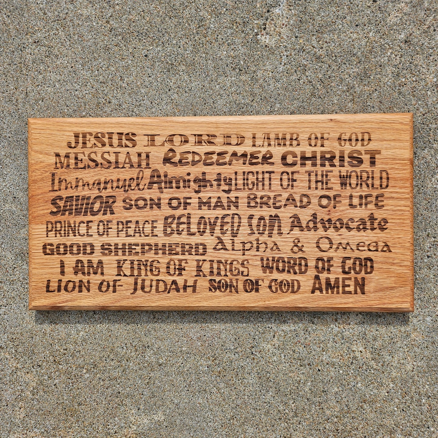 14 inch wood Slice of Scripture reclaimed pallet wood Bible verse wall art displaying the many names of the Lord - Christian decorative art home decor