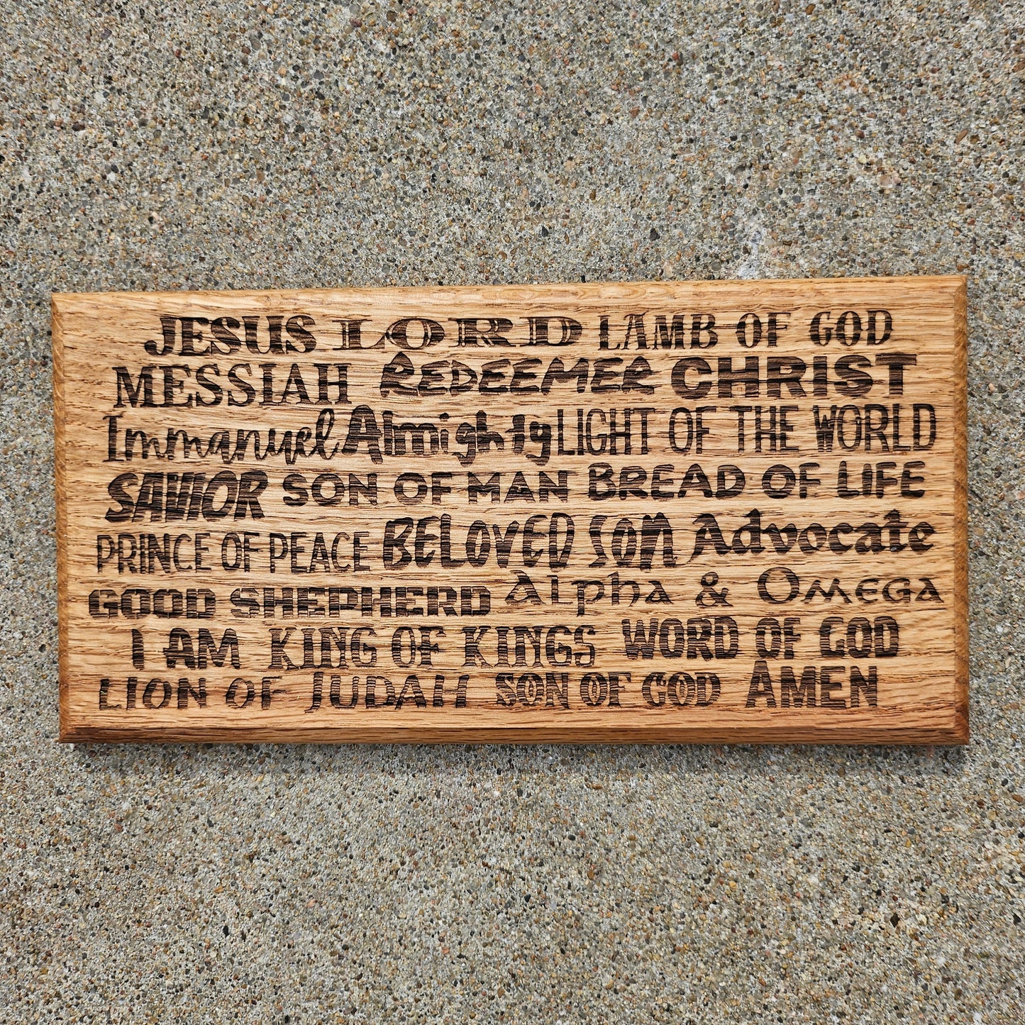 12 inch wood Slice of Scripture reclaimed pallet wood Bible verse wall art displaying the many names of the Lord - Christian decorative art home decor