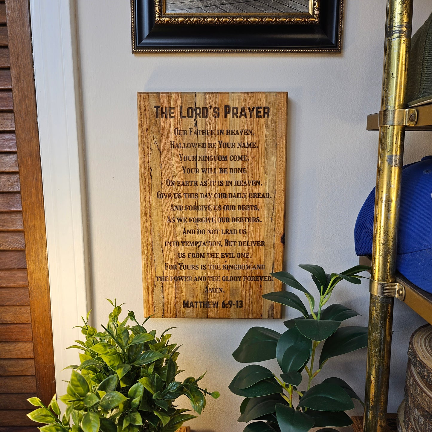 14 inch wood Slice of Scripture reclaimed pallet wood Bible verse wall art displaying Matthew 6:9-13 - Christian decorative art home decor