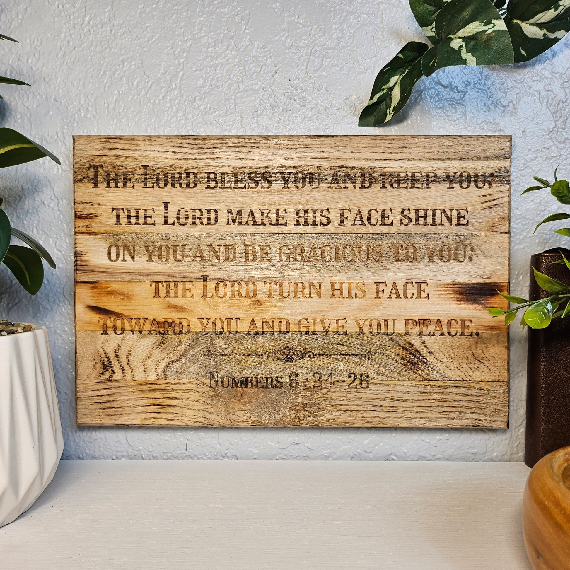 14 inch wood Slice of Scripture reclaimed pallet wood Bible verse wall art displaying Numbers 6:24-26 - Christian decorative art home decor