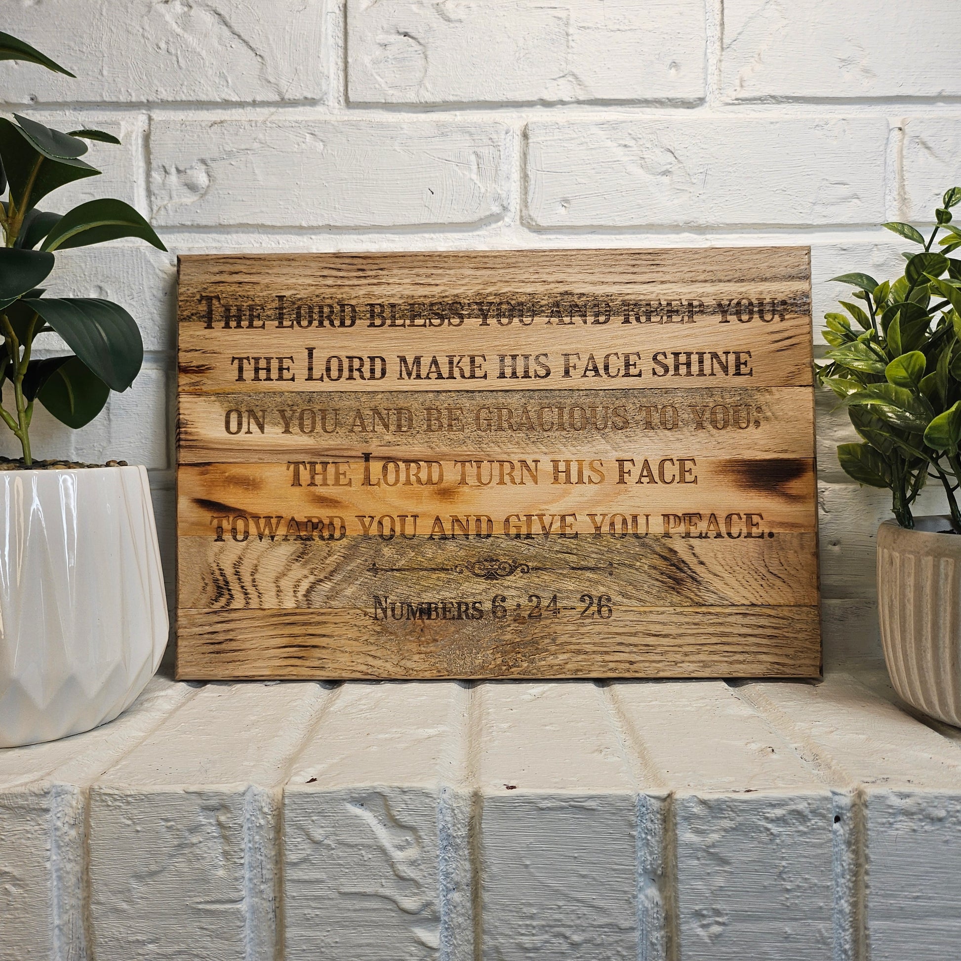 14 inch wood Slice of Scripture reclaimed pallet wood Bible verse wall art displaying Numbers 6:24-26 - Christian decorative art home decor