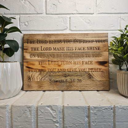 14 inch wood Slice of Scripture reclaimed pallet wood Bible verse wall art displaying Numbers 6:24-26 - Christian decorative art home decor