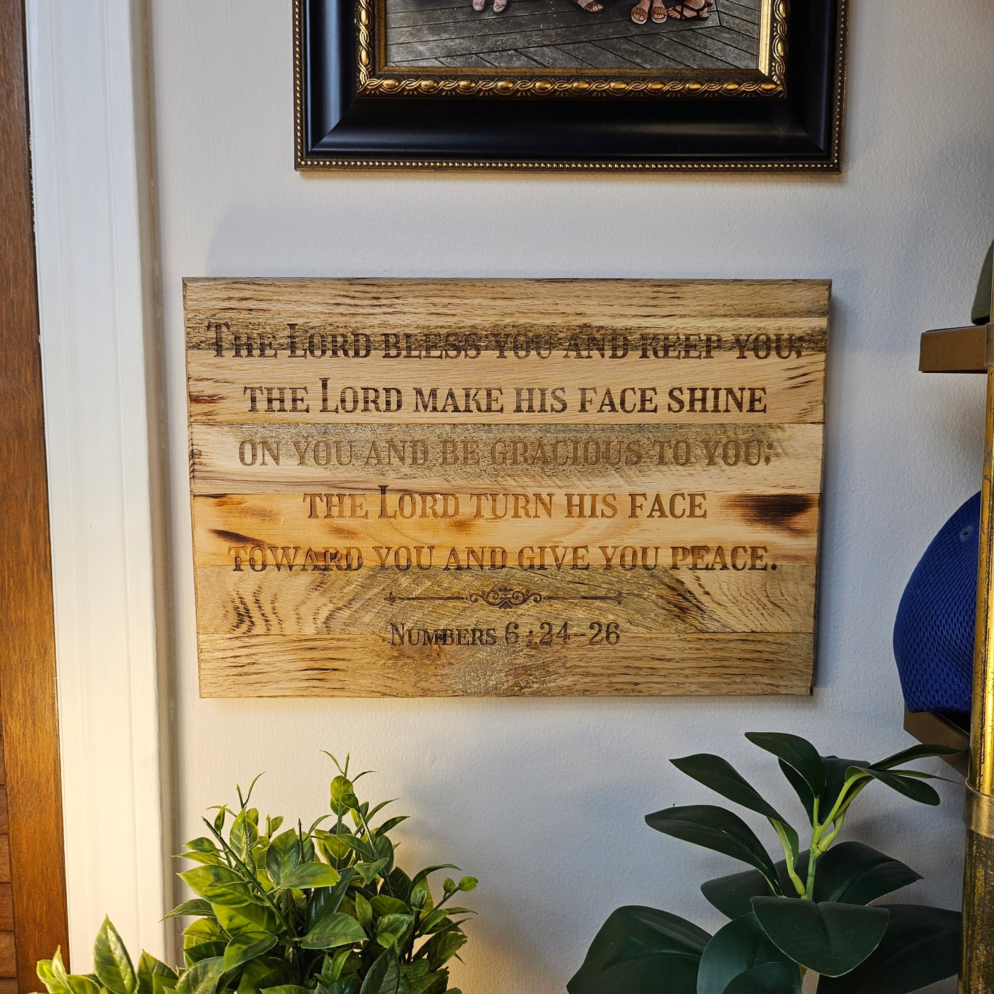14 inch wood Slice of Scripture reclaimed pallet wood Bible verse wall art displaying Numbers 6:24-26 - Christian decorative art home decor