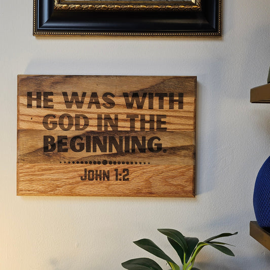 12 inch wood Slice of Scripture reclaimed pallet wood Bible verse wall art displaying John 1:2 - Christian decorative art home decor