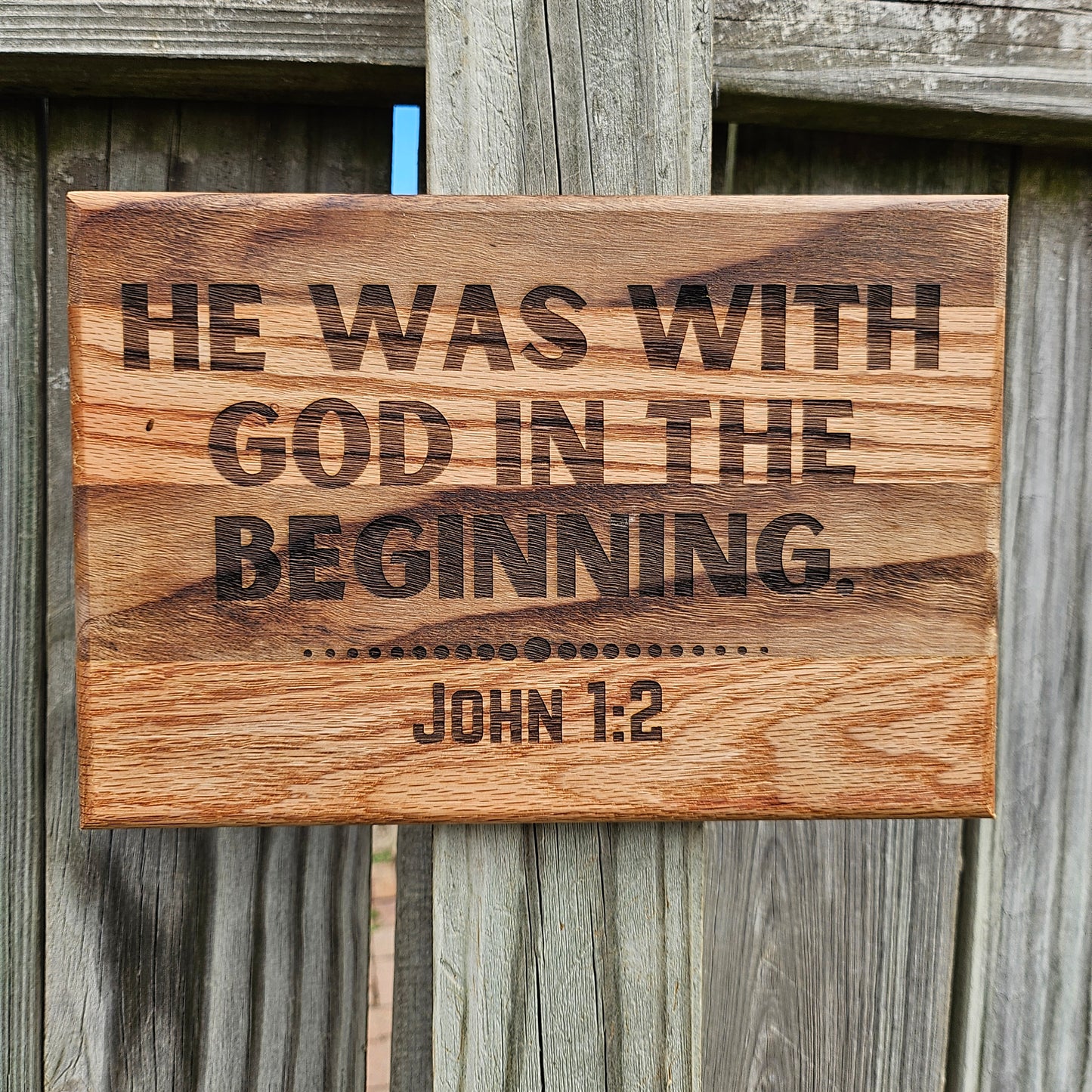 Rustic wooden sign made from reclaimed pallet hardwood, engraved with John 1:2 - Christian gift ideas, Bible wall art, scripture art, woodworking