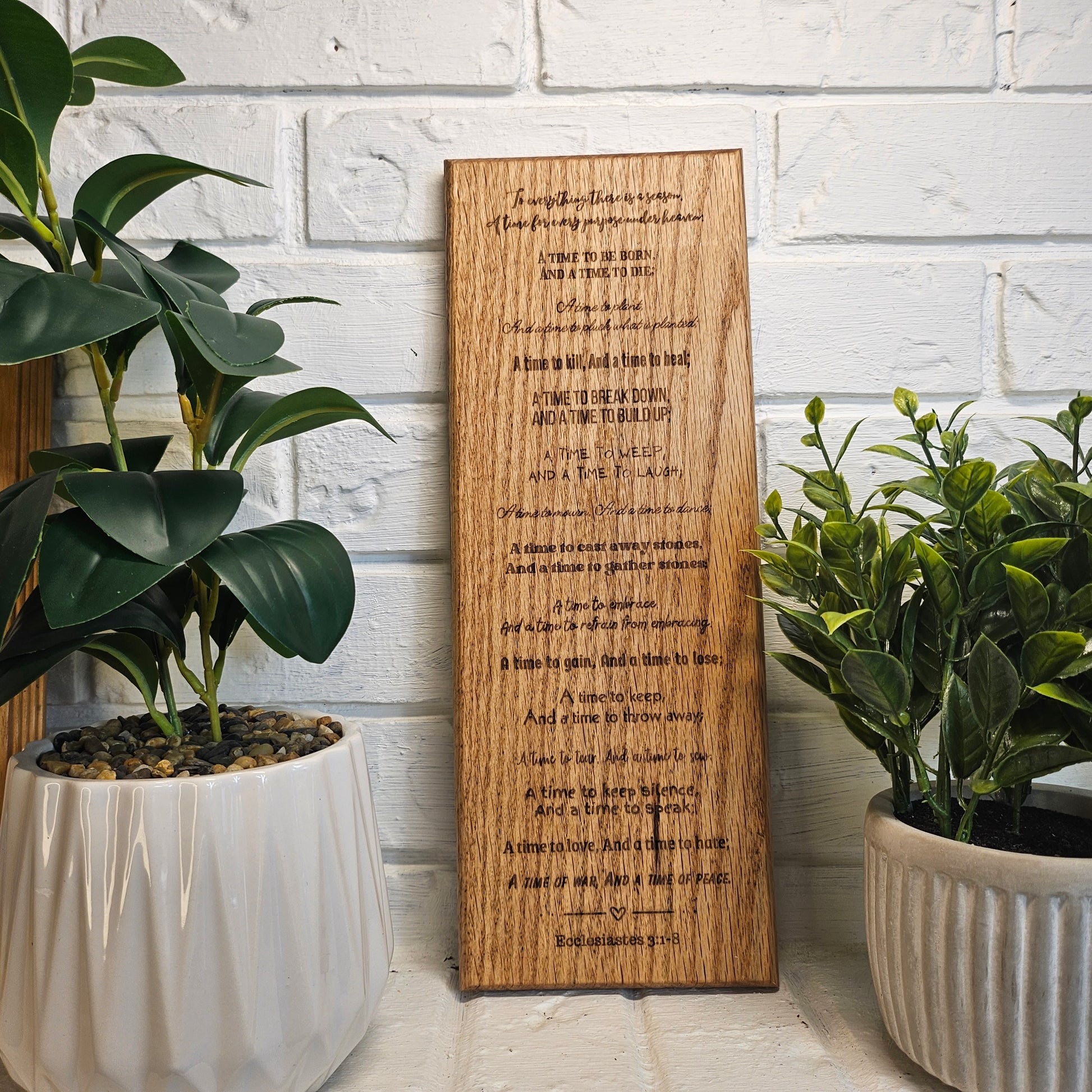 14 inch wood Slice of Scripture reclaimed pallet wood Bible verse wall art displaying Ecclesiastes 3:1-8 - Christian decorative art home decor