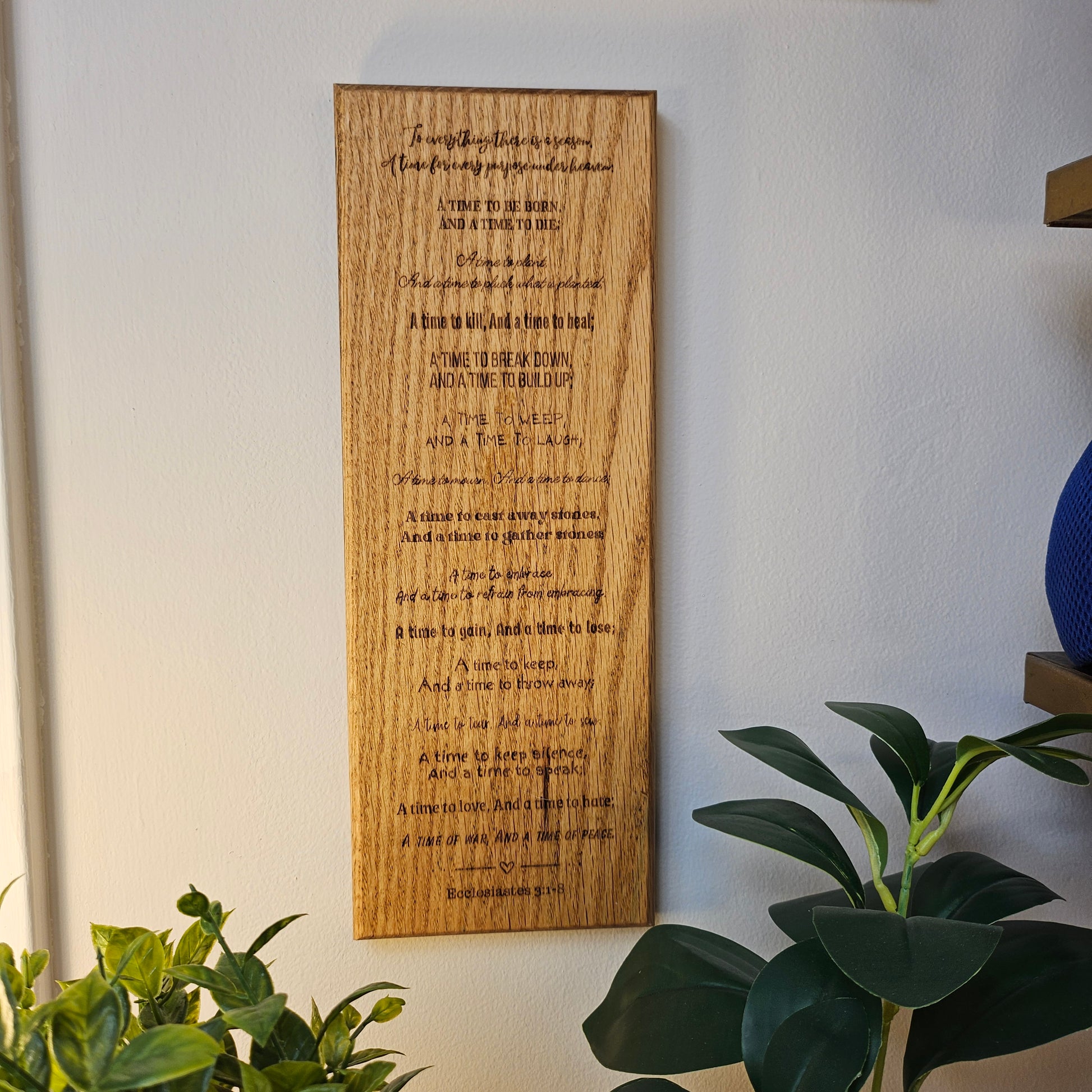 14 inch wood Slice of Scripture reclaimed pallet wood Bible verse wall art displaying Ecclesiastes 3:1-8 - Christian decorative art home decor