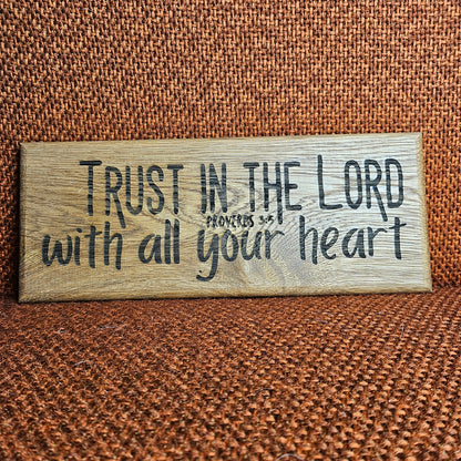 12 inch wood Slice of Scripture reclaimed pallet wood Bible verse wall art displaying Proverbs 3:5 - Christian decorative art home decor