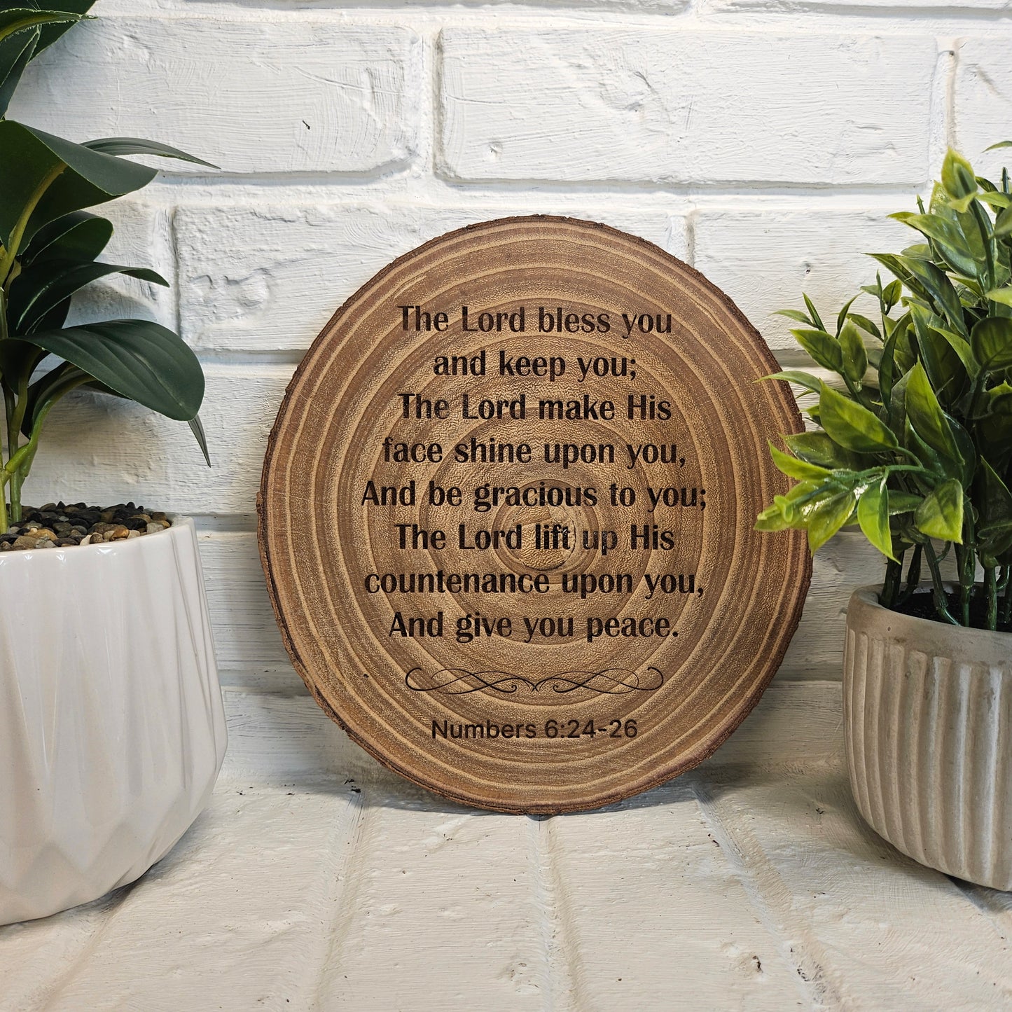 9 inch wood Slice of Scripture piece of Bible verse wall art displaying Numbers 6:24-26 - Christian decorative art home decor