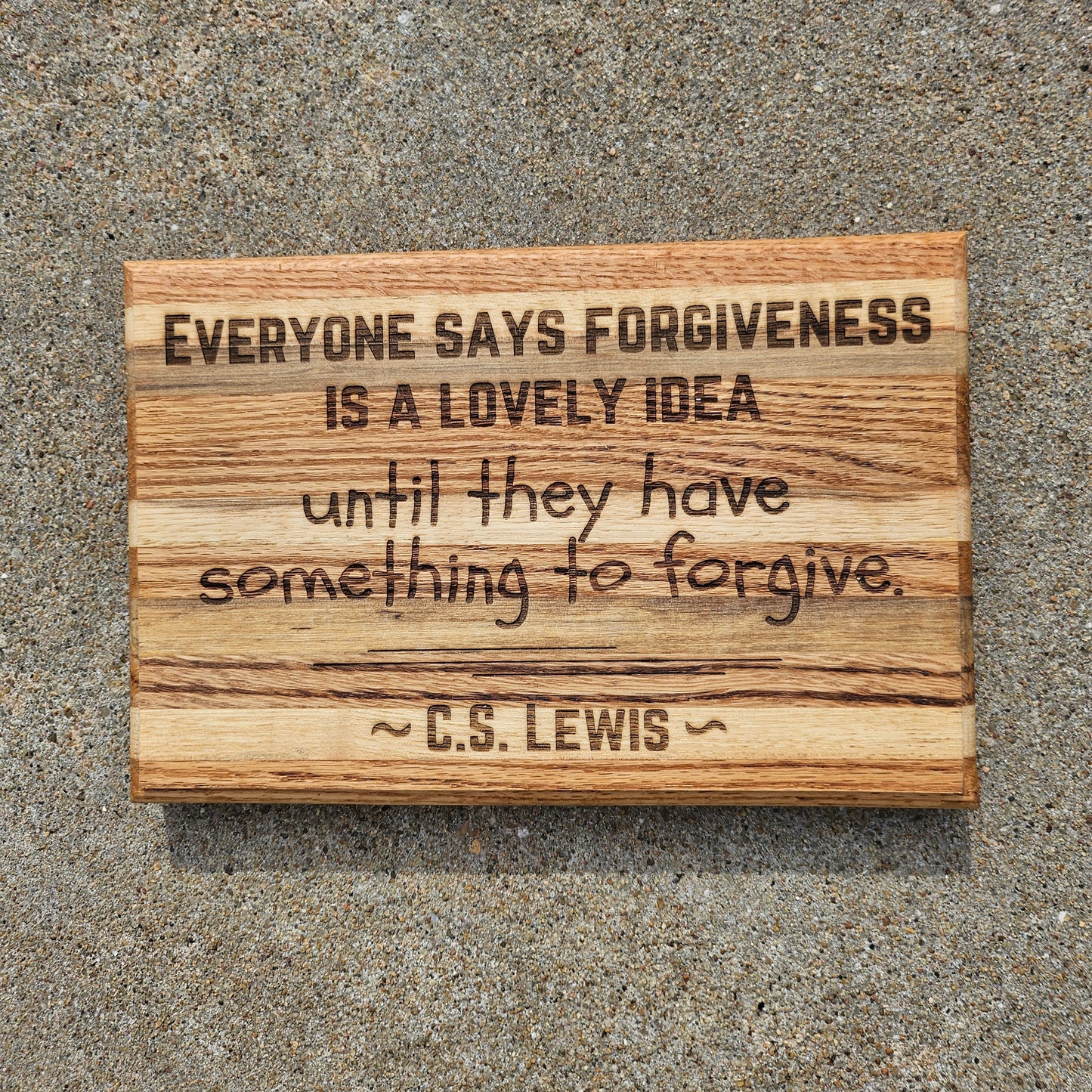 14 inch wood Slice of Scripture reclaimed pallet wood Bible verse wall art displaying a quote from CS Lewis - Christian decorative art home decor