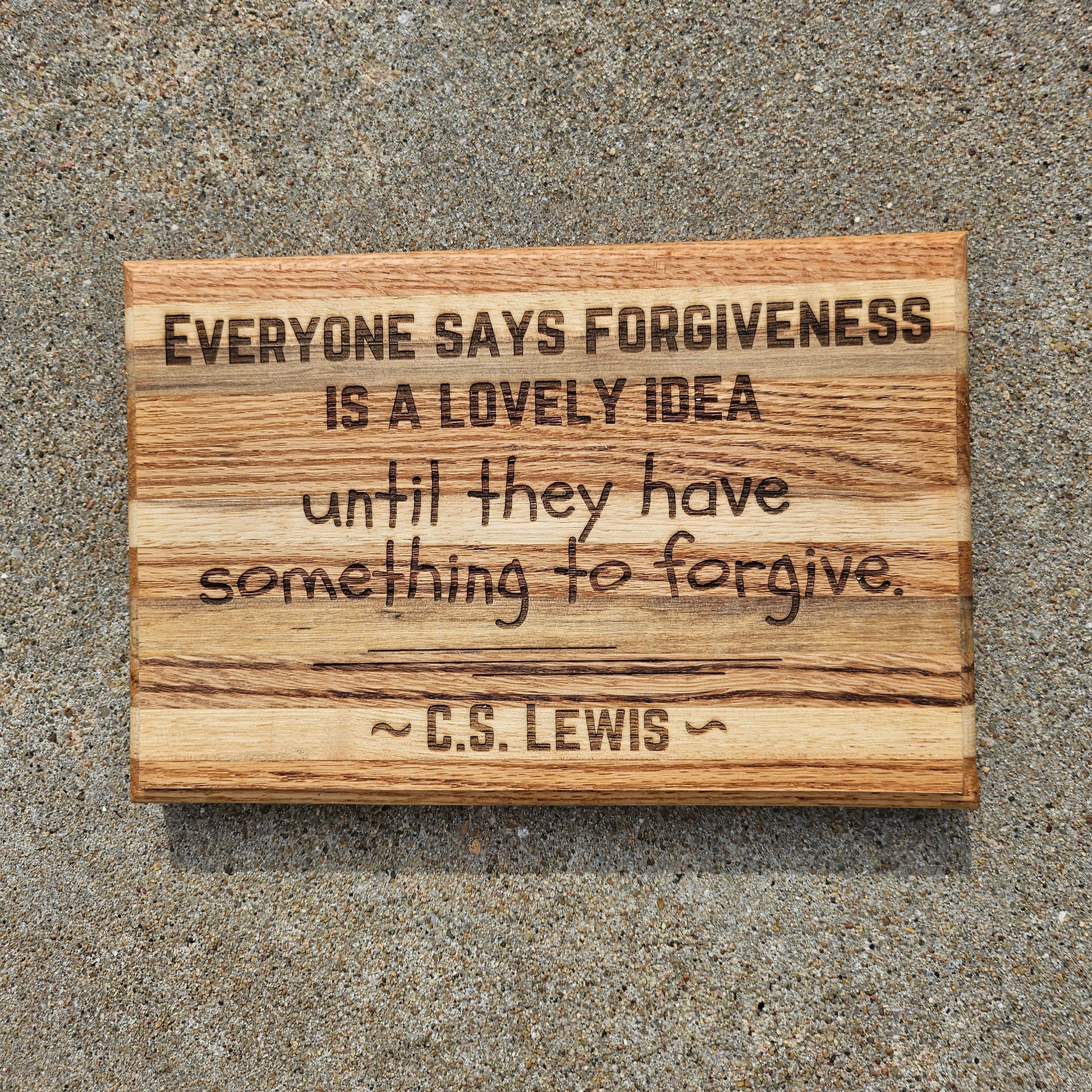 14 inch wood Slice of Scripture reclaimed pallet wood Bible verse wall art displaying a quote from CS Lewis - Christian decorative art home decor