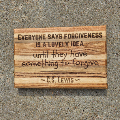 14 inch wood Slice of Scripture reclaimed pallet wood Bible verse wall art displaying a quote from CS Lewis - Christian decorative art home decor