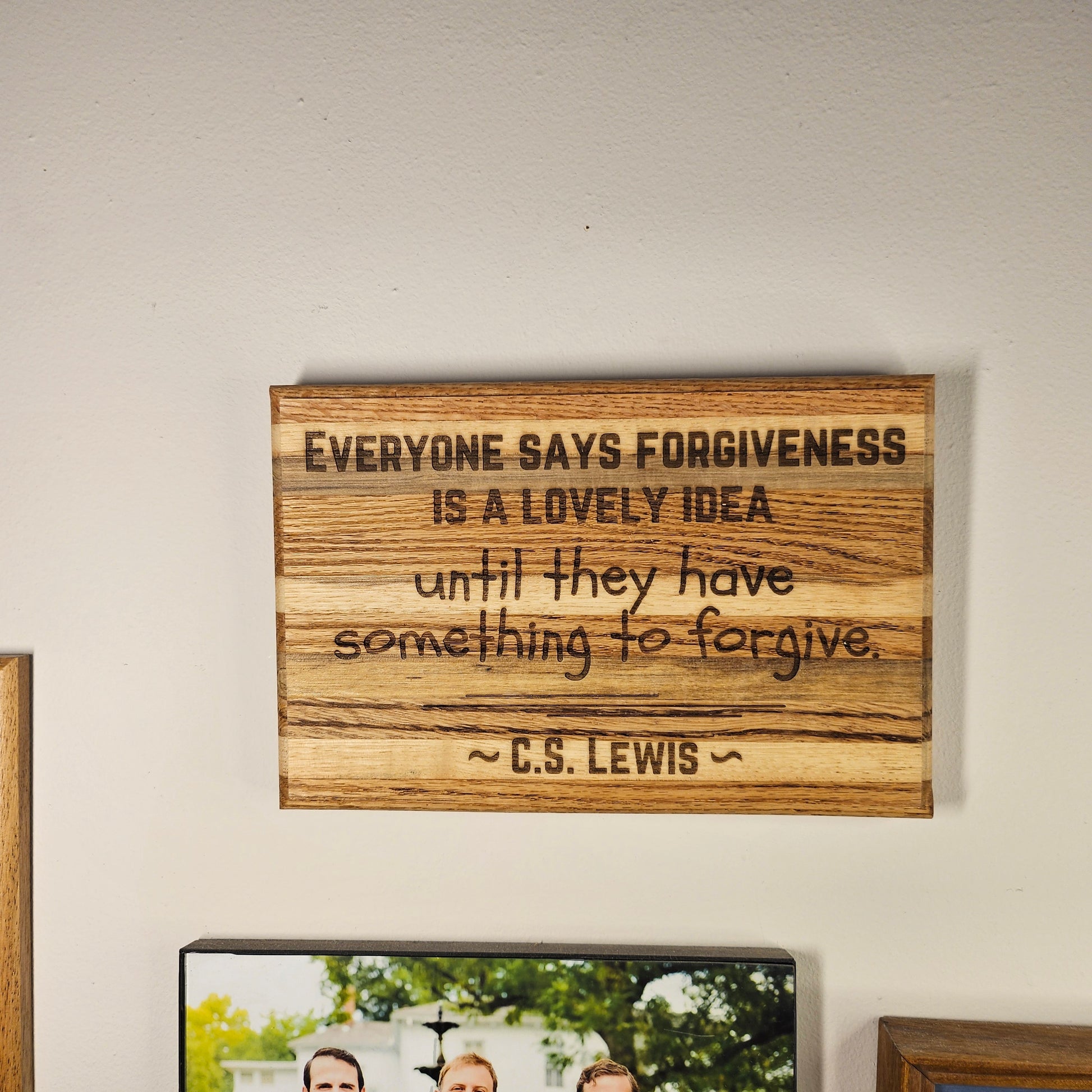 12 inch wood Slice of Scripture reclaimed pallet wood wall art displaying a CS Lewis quote - Christian decorative art home decor