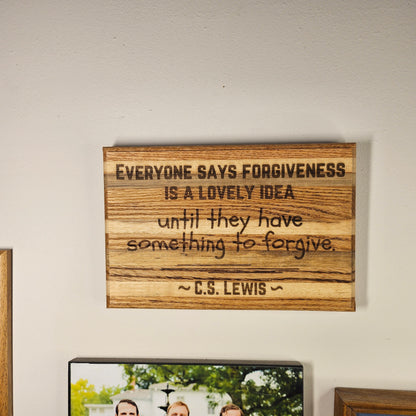 12 inch wood Slice of Scripture reclaimed pallet wood wall art displaying a CS Lewis quote - Christian decorative art home decor