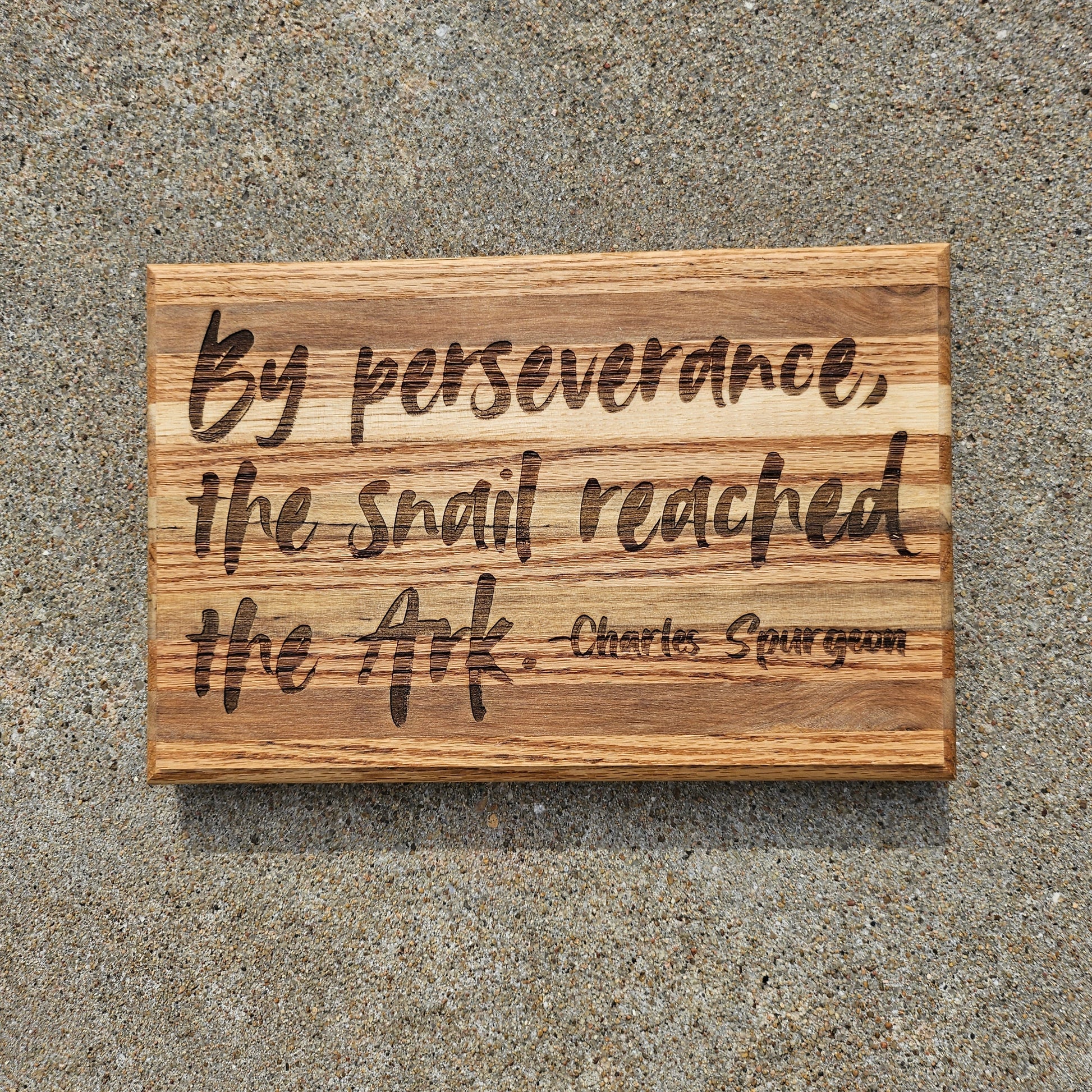 14 inch wood Slice of Scripture reclaimed pallet wood Bible verse wall art displaying a quote from Charles Spurgeon - Christian decorative art home decor