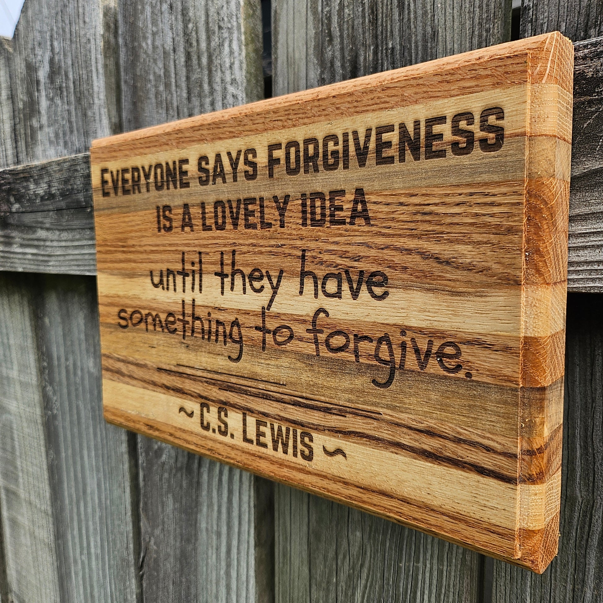 12 inch wood Slice of Scripture reclaimed pallet wood Bible verse wall art displaying a quote from CS Lewis - Christian decorative art home decor