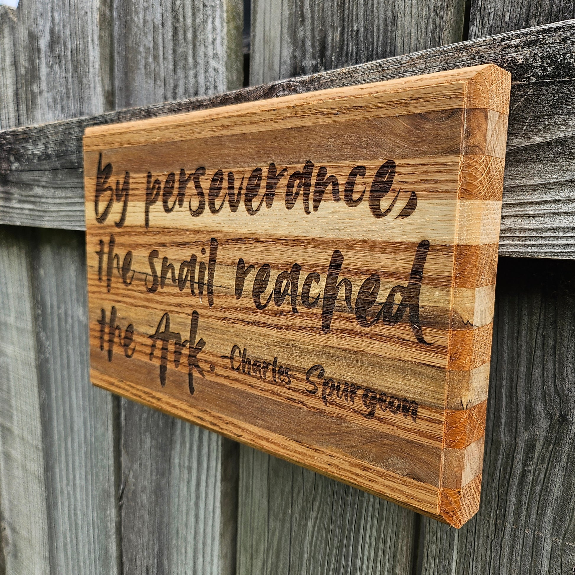 14 inch wood Slice of Scripture reclaimed pallet wood Bible verse wall art displaying a quote from Charles Spurgeon - Christian decorative art home decor