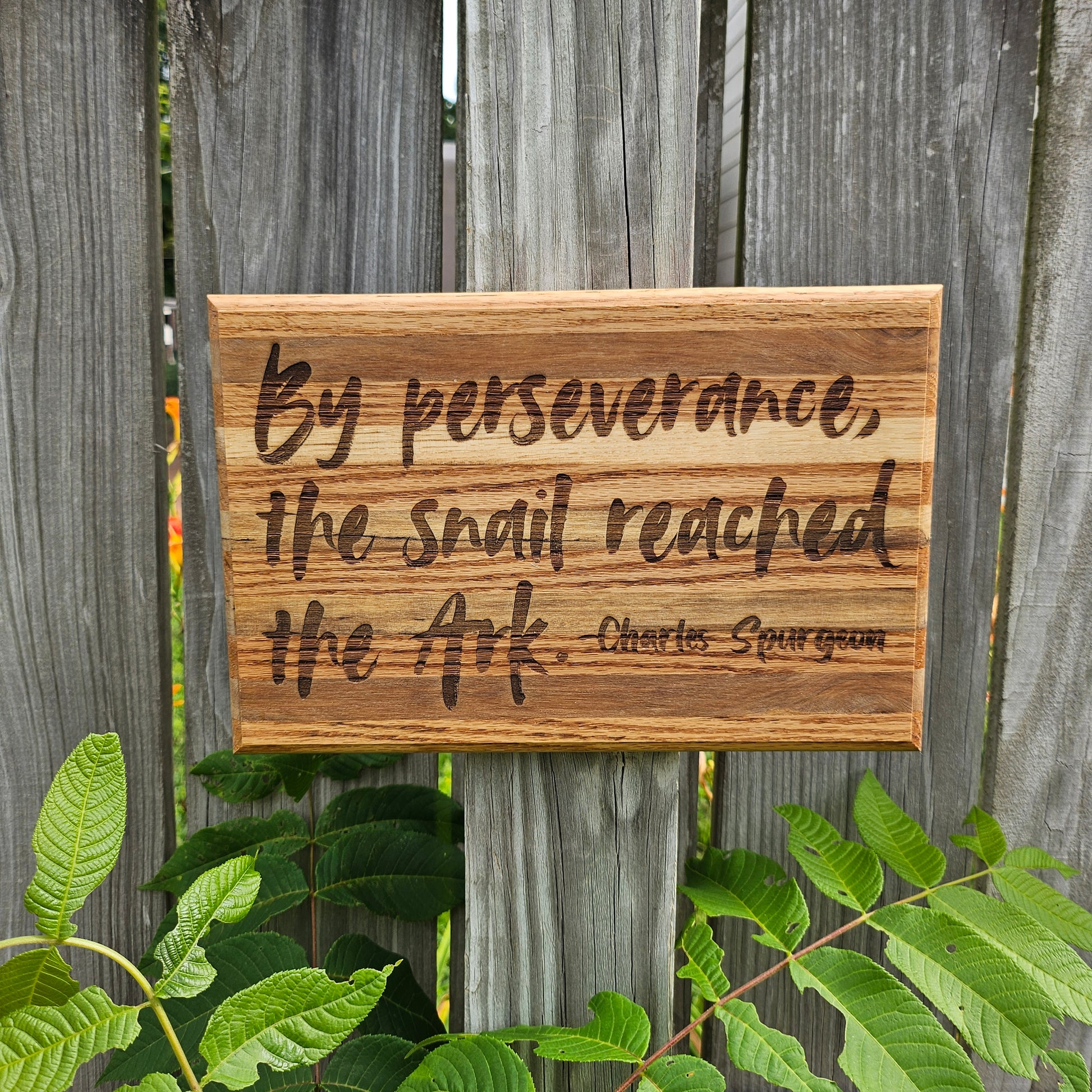 12 inch wood Slice of Scripture reclaimed pallet wood Bible verse wall art displaying a quote from Charles Spurgeon - Christian decorative art home decor