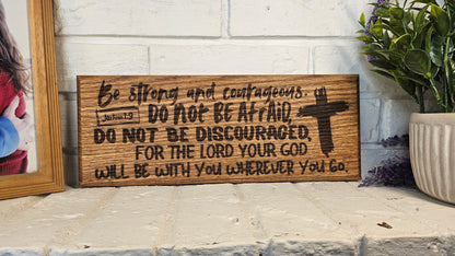14 inch wood Slice of Scripture reclaimed pallet wood Bible verse wall art displaying Joshua 1:9 - Christian decorative art home decor