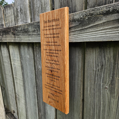 14 inch wood Slice of Scripture reclaimed pallet wood Bible verse wall art displaying the Beatitudes - Christian decorative art home decor