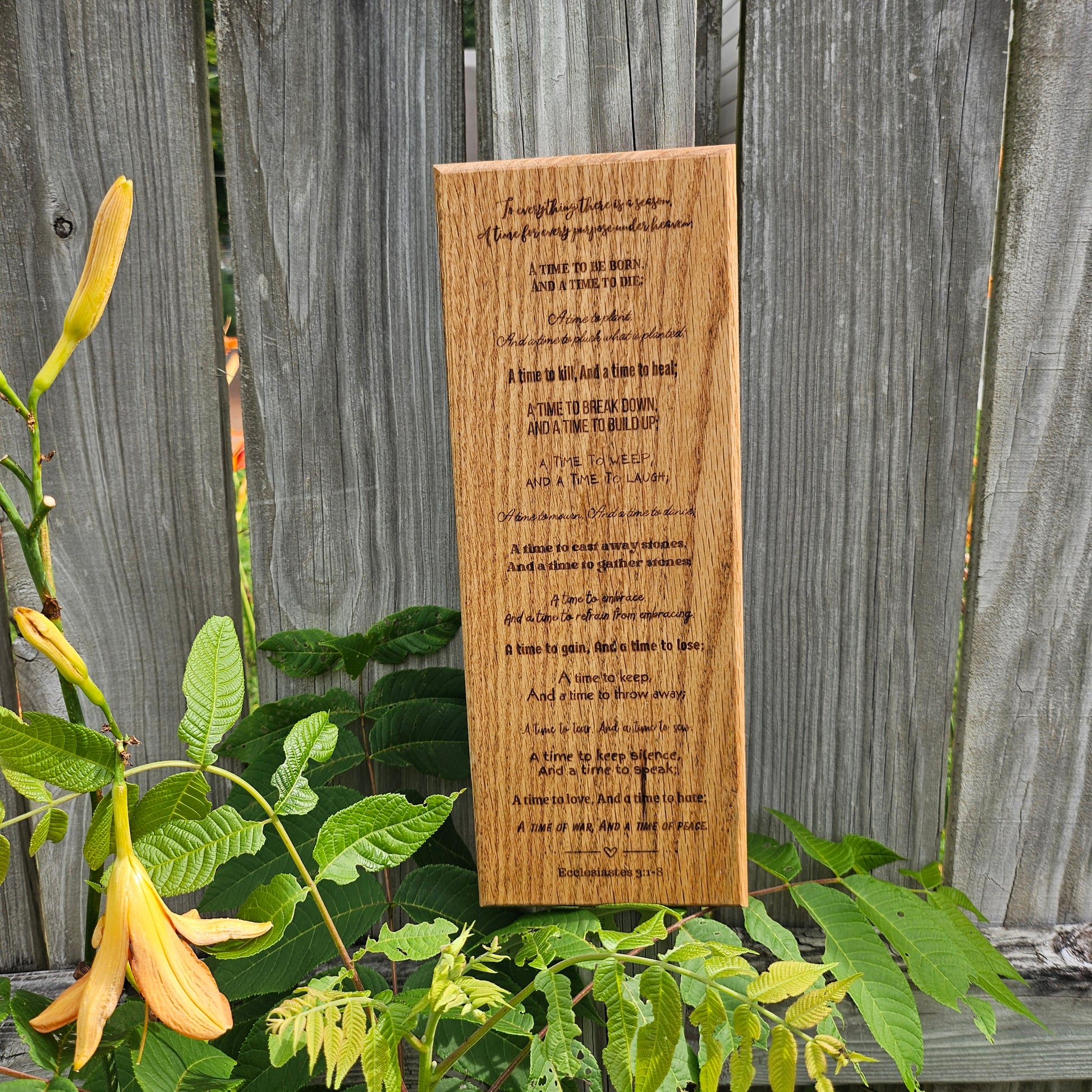 14 inch wood Slice of Scripture reclaimed pallet wood Bible verse wall art displaying Ecclesiastes 3:1-8 - Christian decorative art home decor