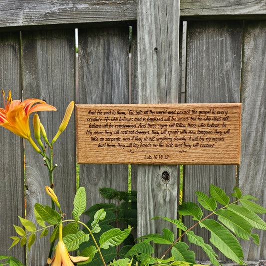 14 inch wood Slice of Scripture reclaimed pallet wood Bible verse wall art displaying Luke 16:15-18 - Christian decorative art home decor