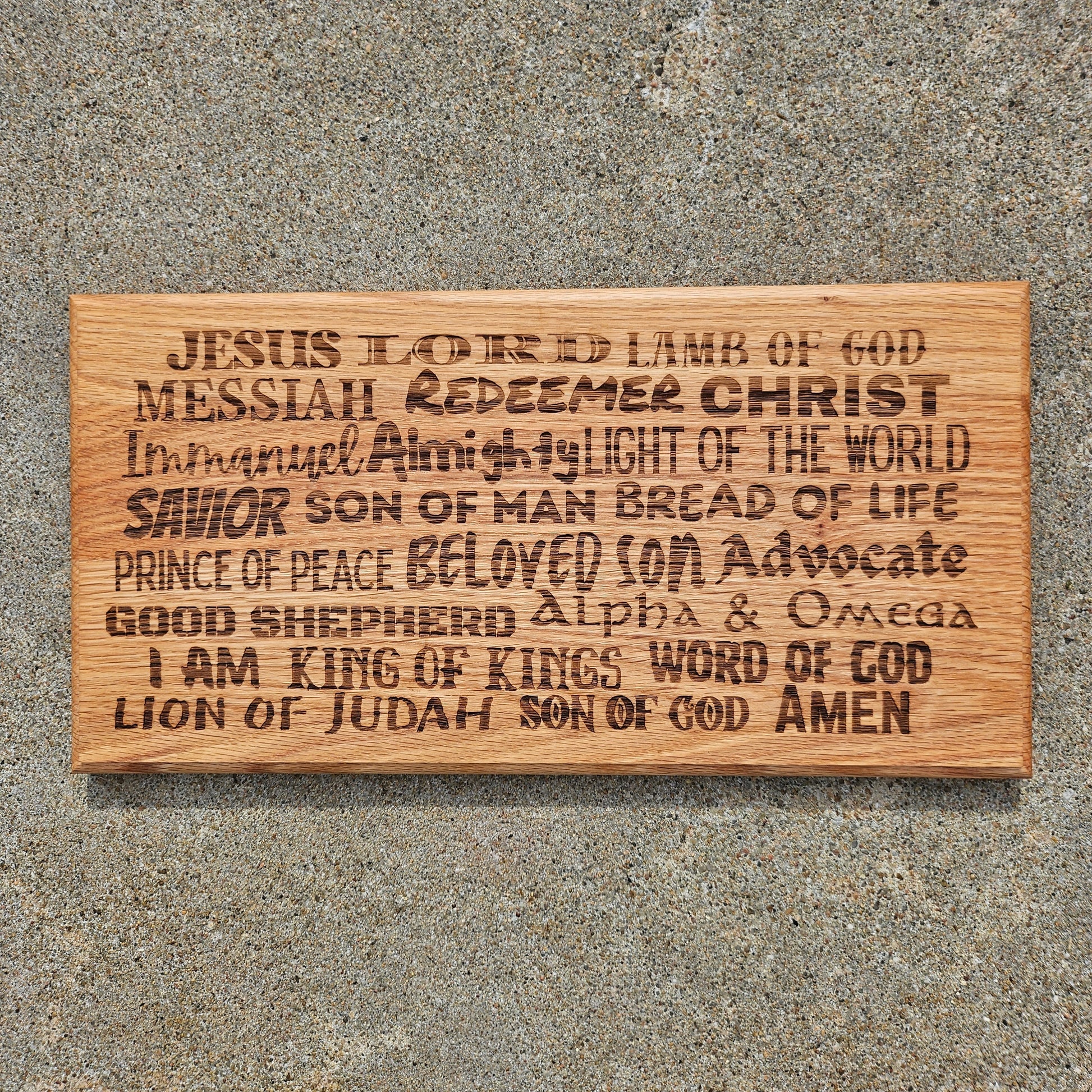 14 inch wood Slice of Scripture reclaimed pallet wood Bible verse wall art displaying the many names of the Lord - Christian decorative art home decor